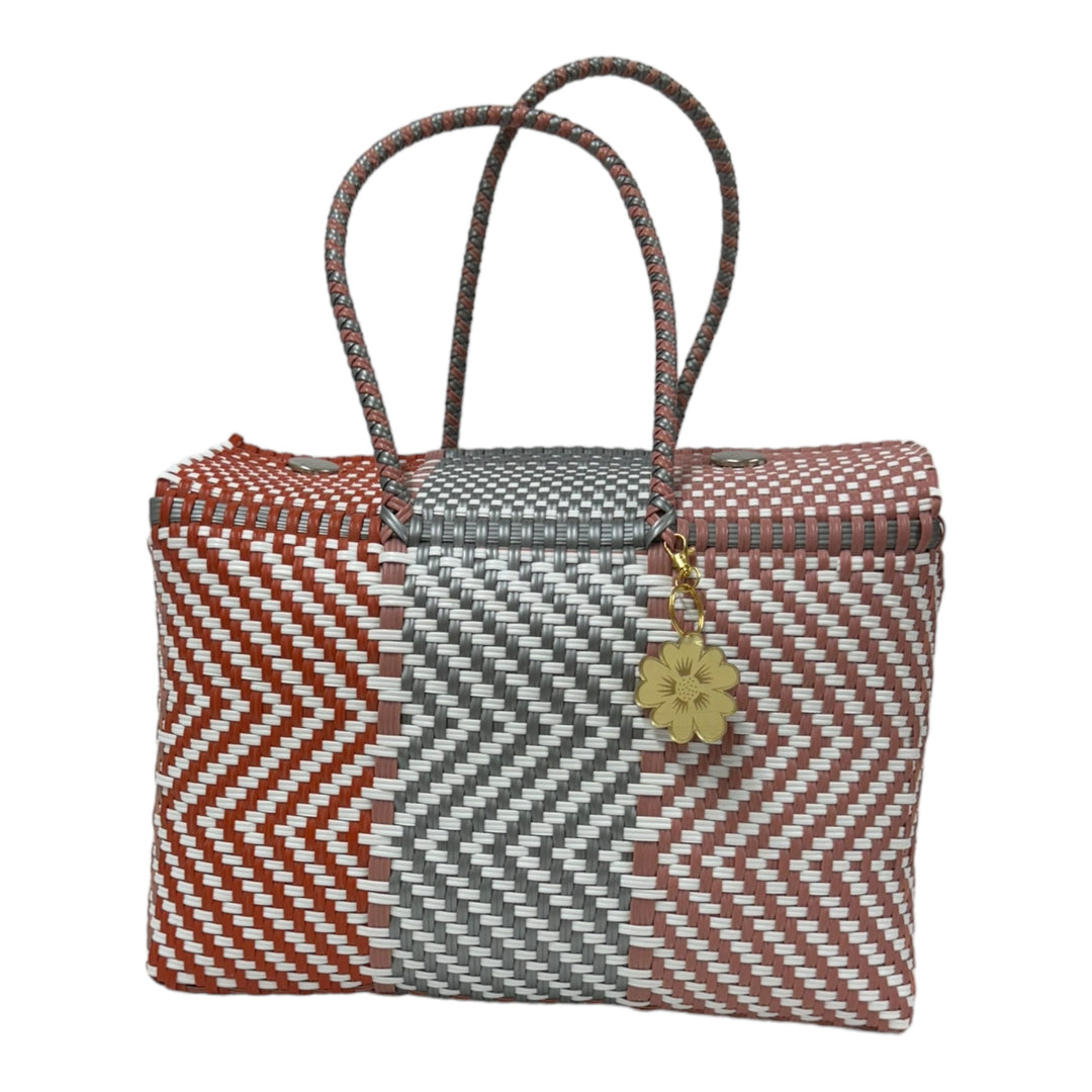 Terracotta, White, Pink & Silver XL Basket | Handwoven Recycled Bag | Be Praia