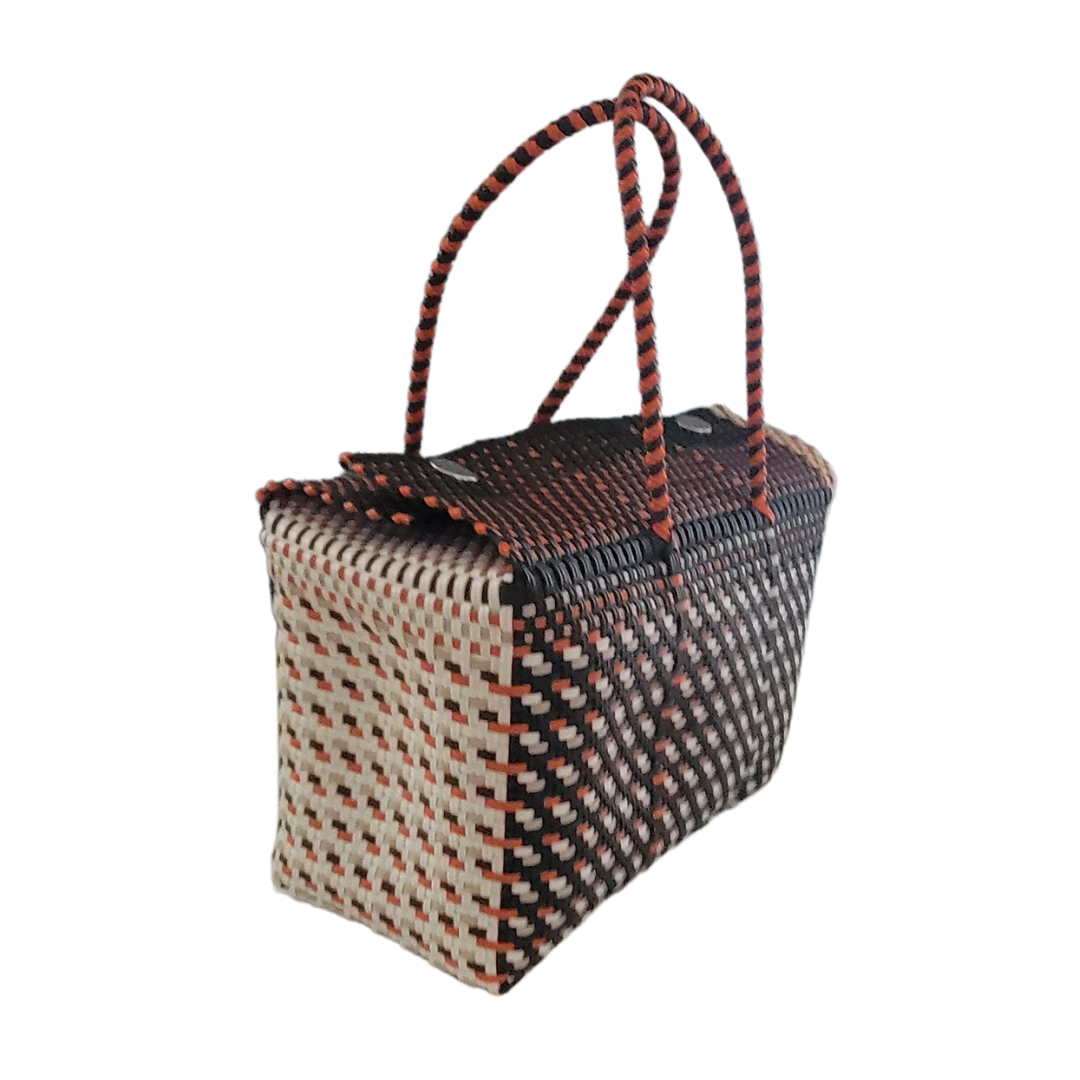 White, Cream, Orange & Black XL Basket | Handwoven Recycled Bag | Be Praia