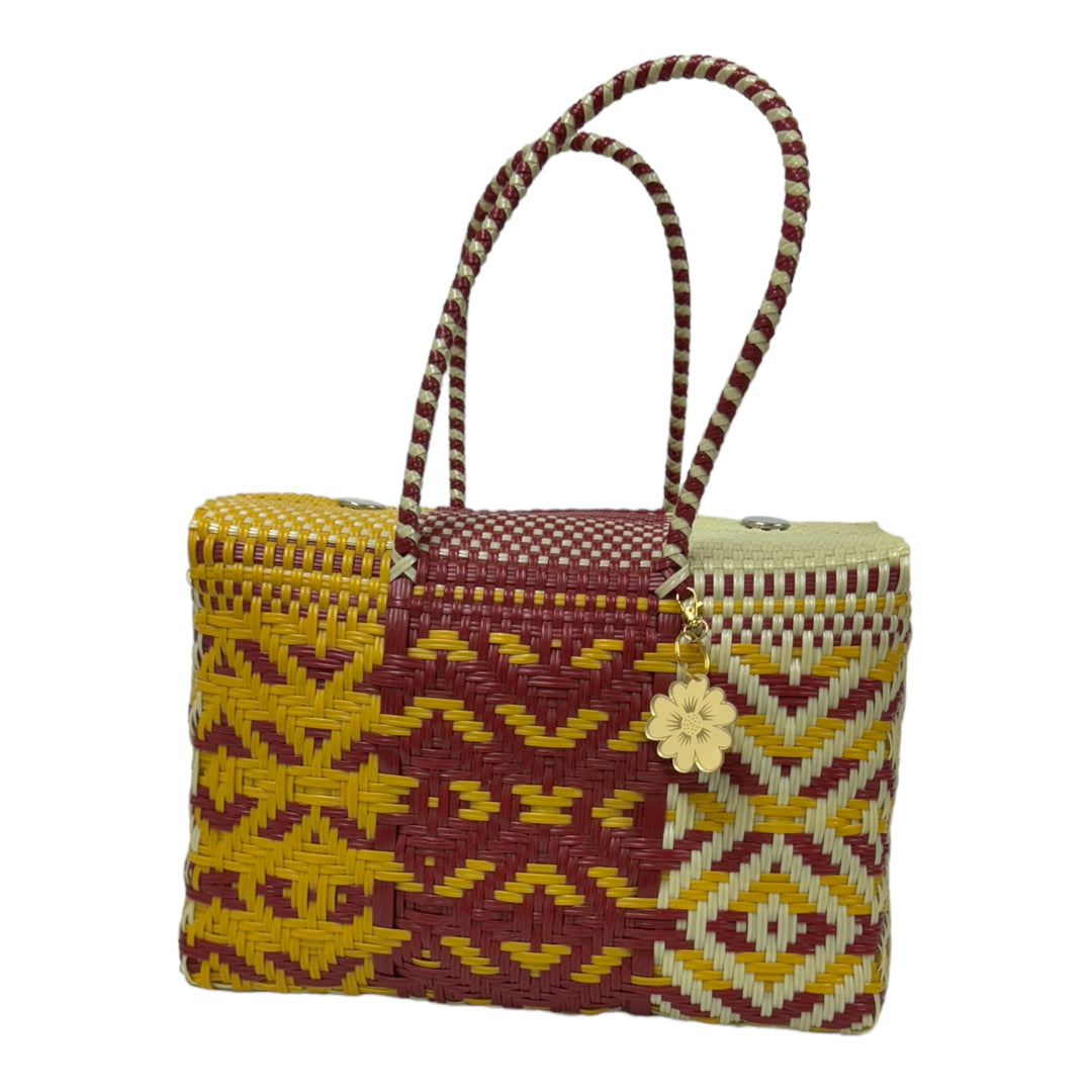 Red, Mustard & Beige XL Basket | Handwoven Recyled Bag | Be Praia