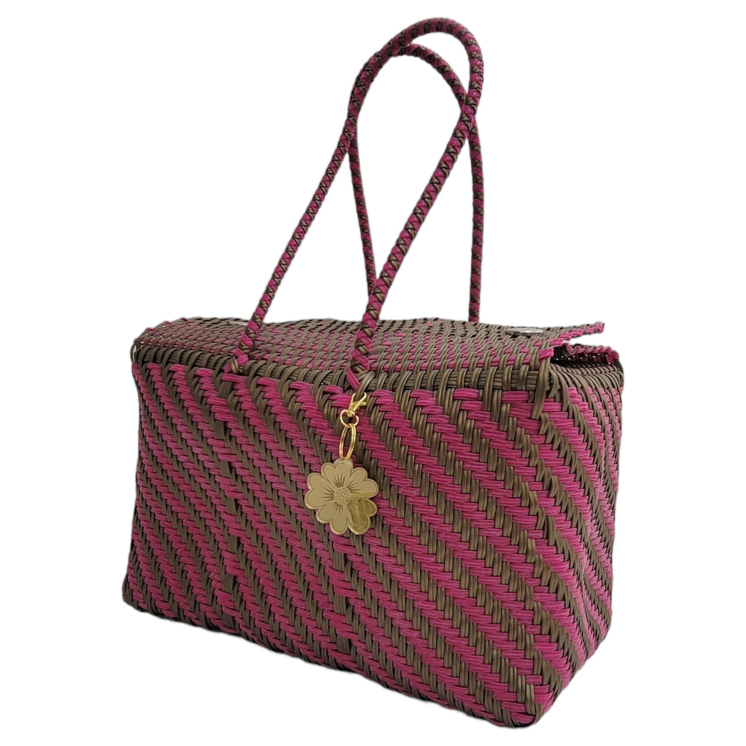 Gold & Fuschia XL Basket | Handwoven Recycled Bag | Be Praia