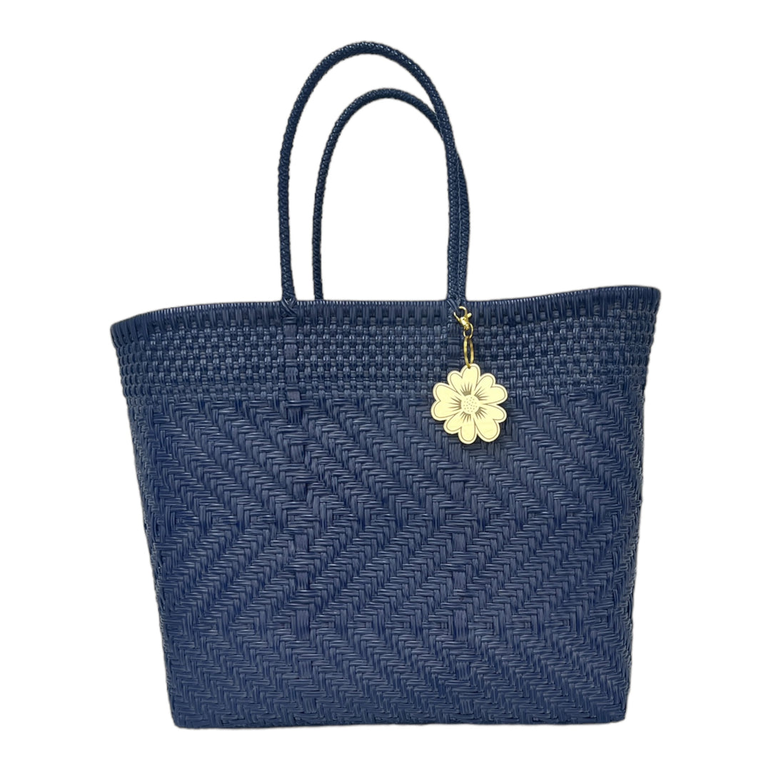 Navy Blue Zigzag Large Tote | Handwoven Recycled Bag | Be Praia