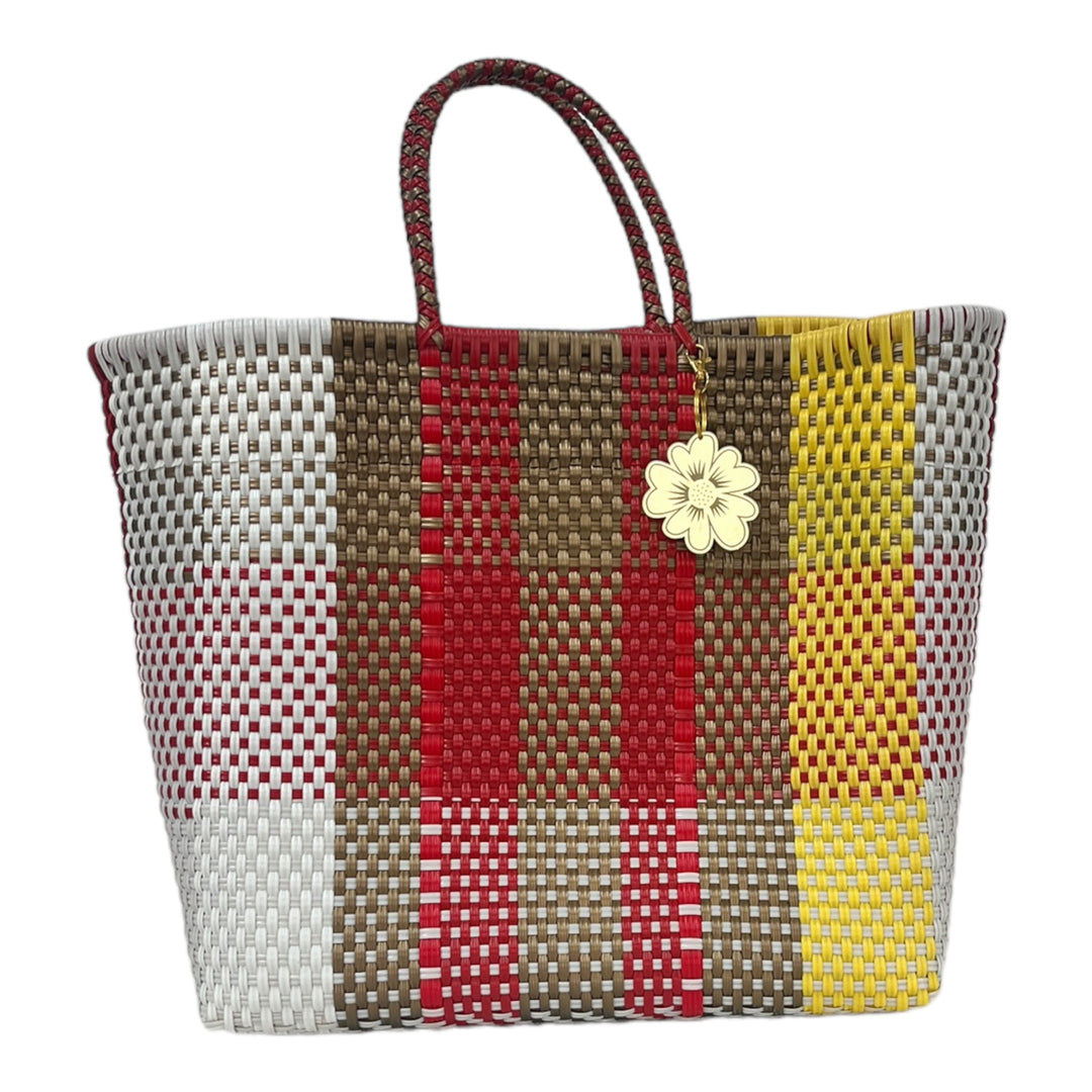 White, Yellow, Red & Gold Large Tote | Handwoven Recycled Bag | Be Praia