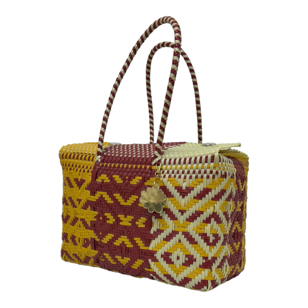 Red, Mustard & Beige XL Basket | Handwoven Recyled Bag | Be Praia
