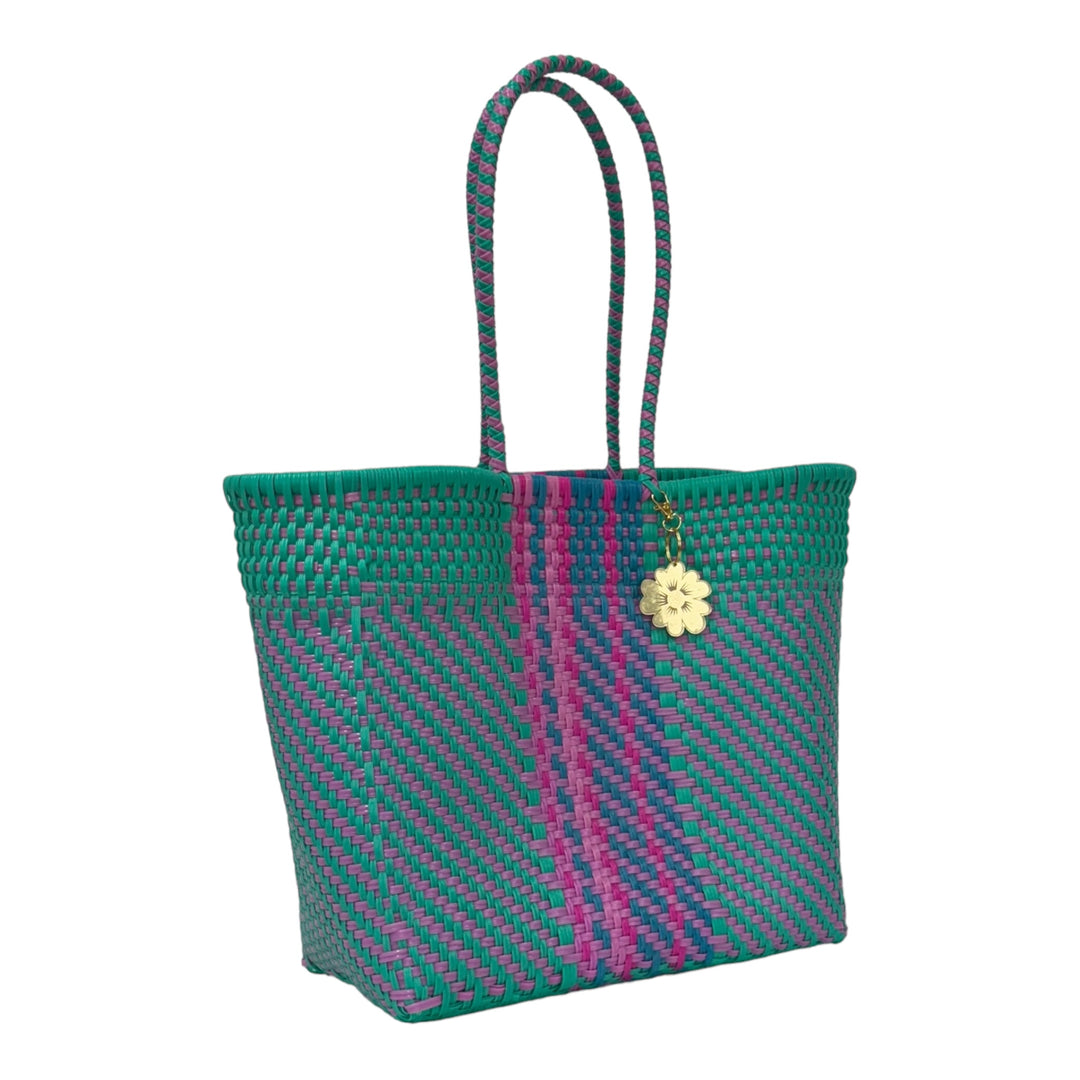 Pink, Blue, Mint and Turquoise Medium Tote | Handwoven Recycled Bags | Be Praia