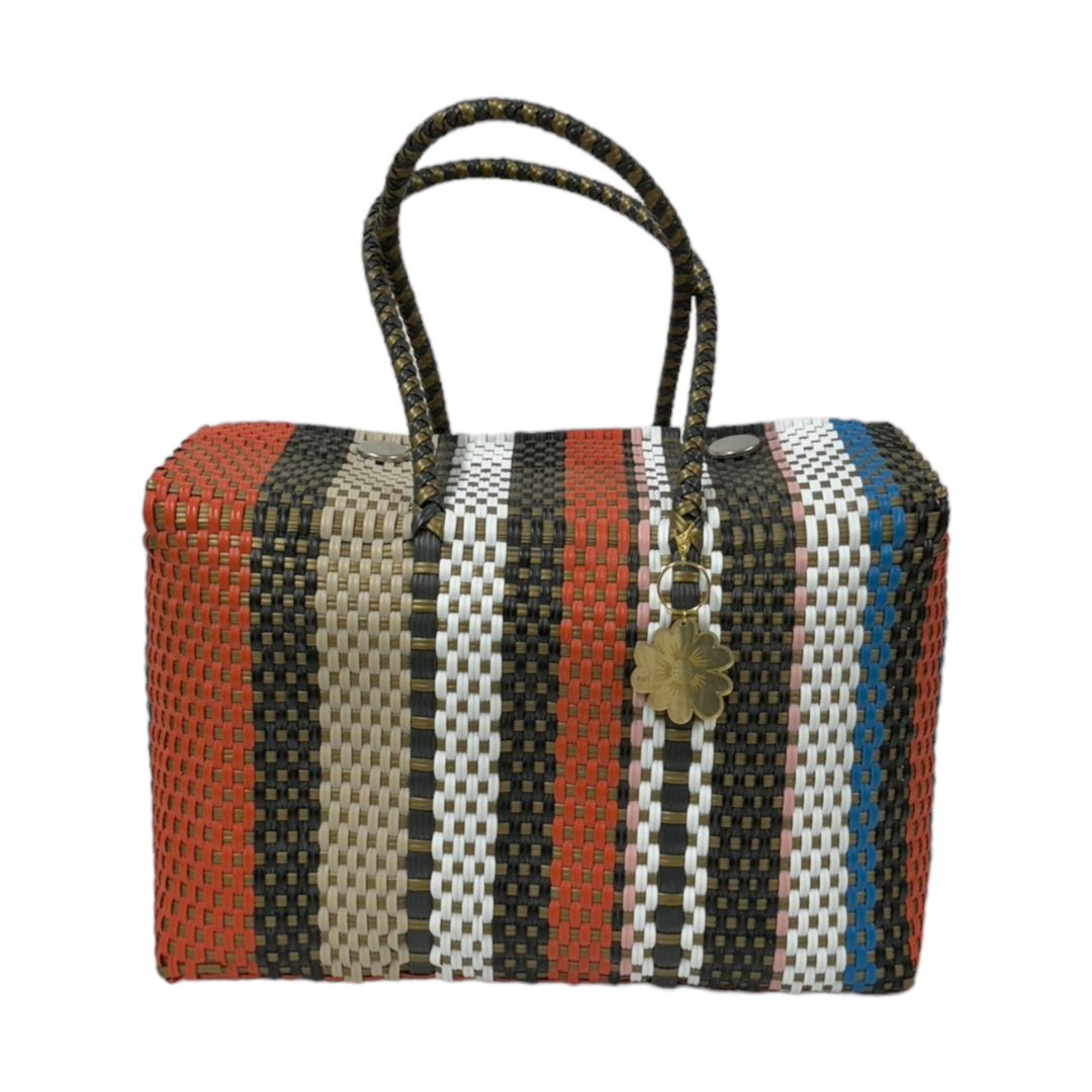 Orange, Blue, White, Black, Peach, Beige & Gold XL Basket | Handwoven Recycled Bag | Be Praia