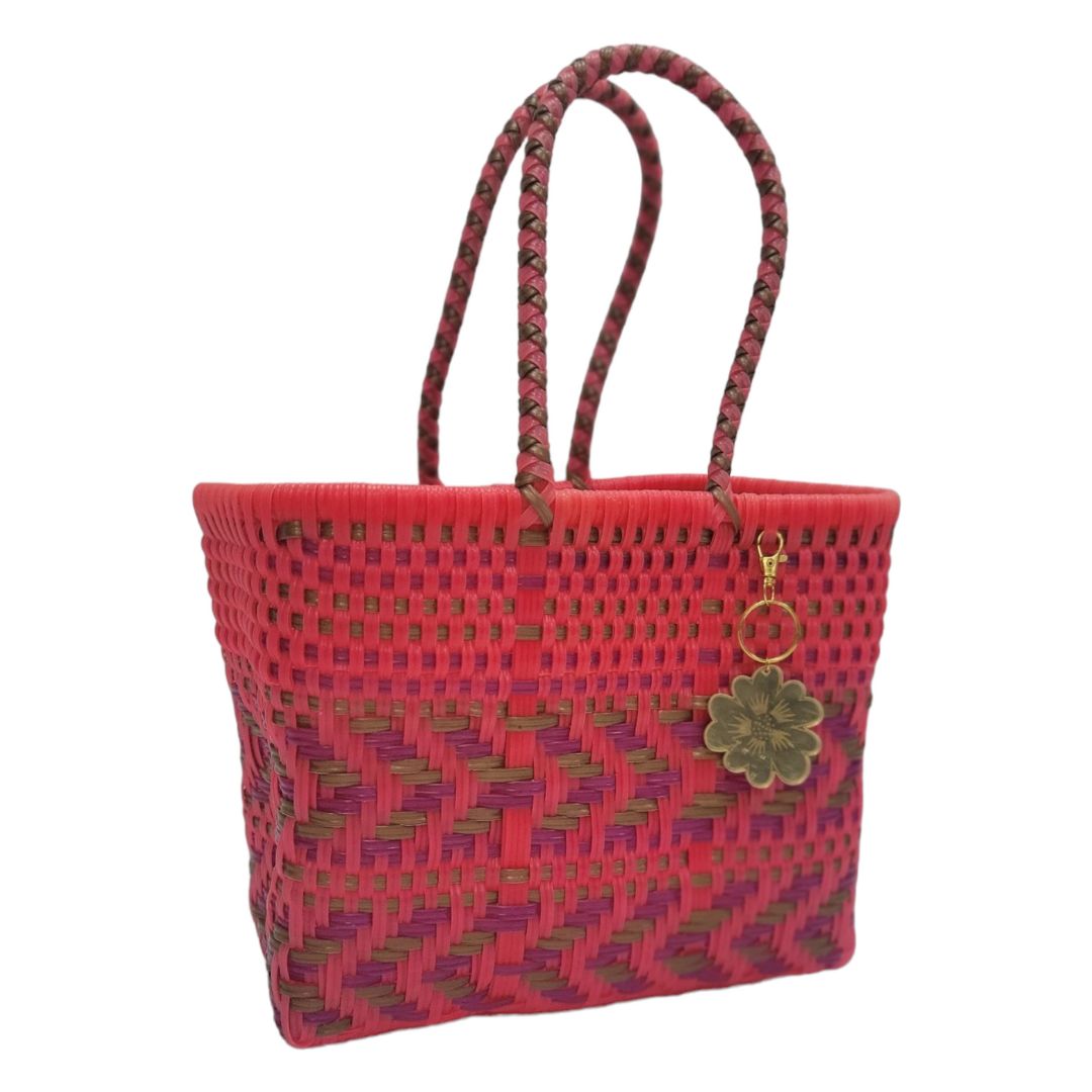 Neon Pink Gold Mini Tote | Handwoven recycled bags