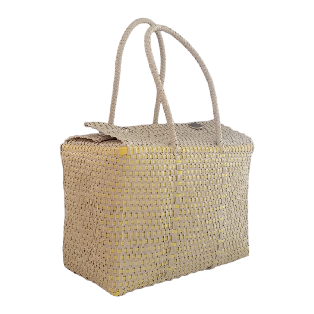 Cream & Yellow XL Basket | Handwoven Recycled Bag | Be Praia