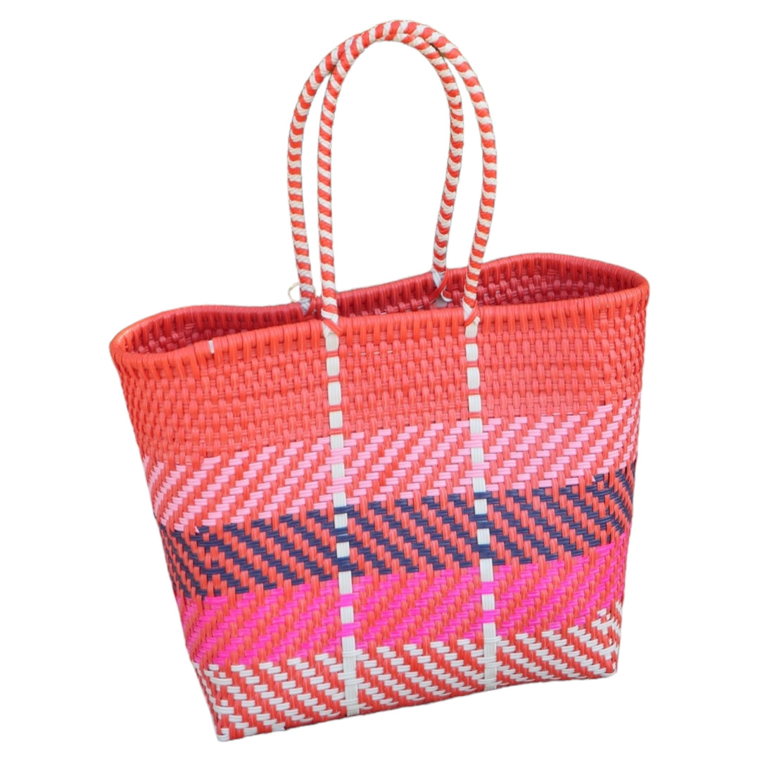 Orange, White, Pink, Fushia and Navy Blue Medium Tote | Handwoven Recycled Bags | Be Praia