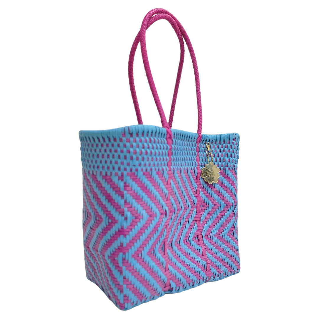 Fucsia and Light Blue Medium Tote | Handwoven Recycled Bags | Be Praia