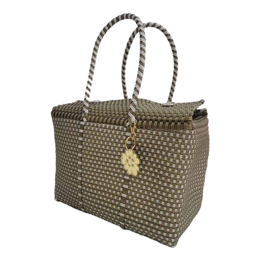 Gold & White details Large Basket | Handwoven Recycled Bag | Be Praia