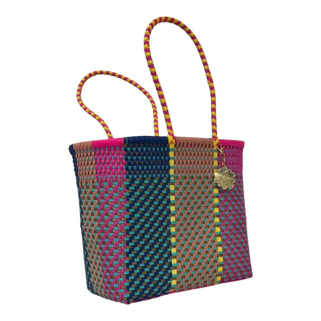 Pink, Blue, Peach, Yellow, Fushia & Gold Medium Tote | Handwoven Recycled Bags | Be Praia