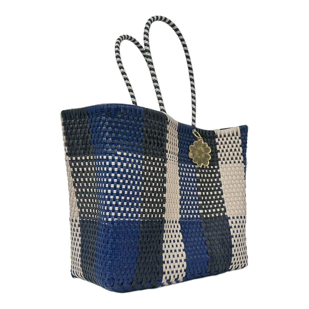 Royal Blue, Black & Beige Large Tote | Handwoven Recycled Bag | Be Praia