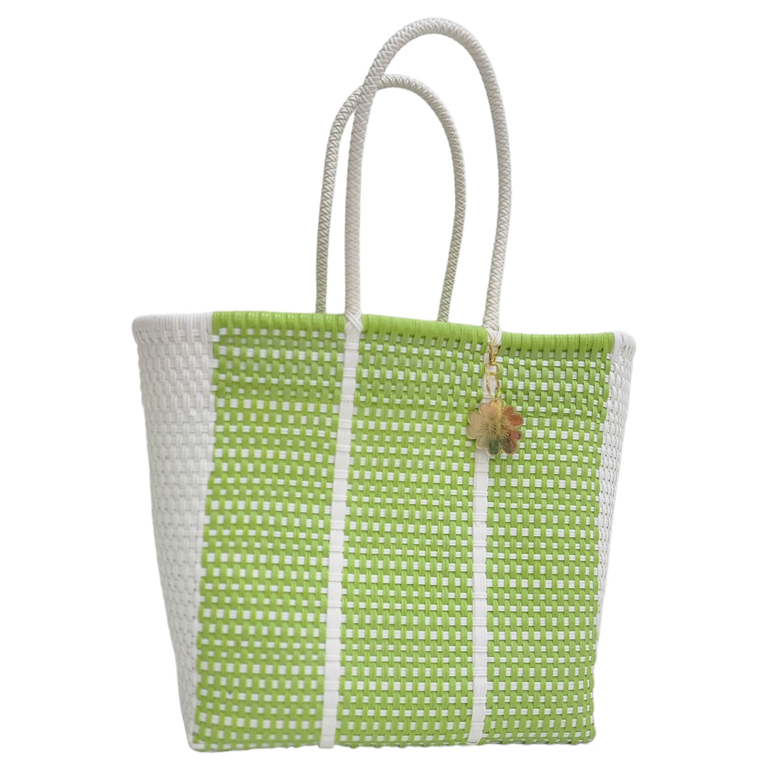 Lime Green & White Medium Tote | Handwoven Recycled Bags | Be Praia