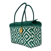 Forest Green & White Large Basket | Handwoven Recycled Bag | Be Praia