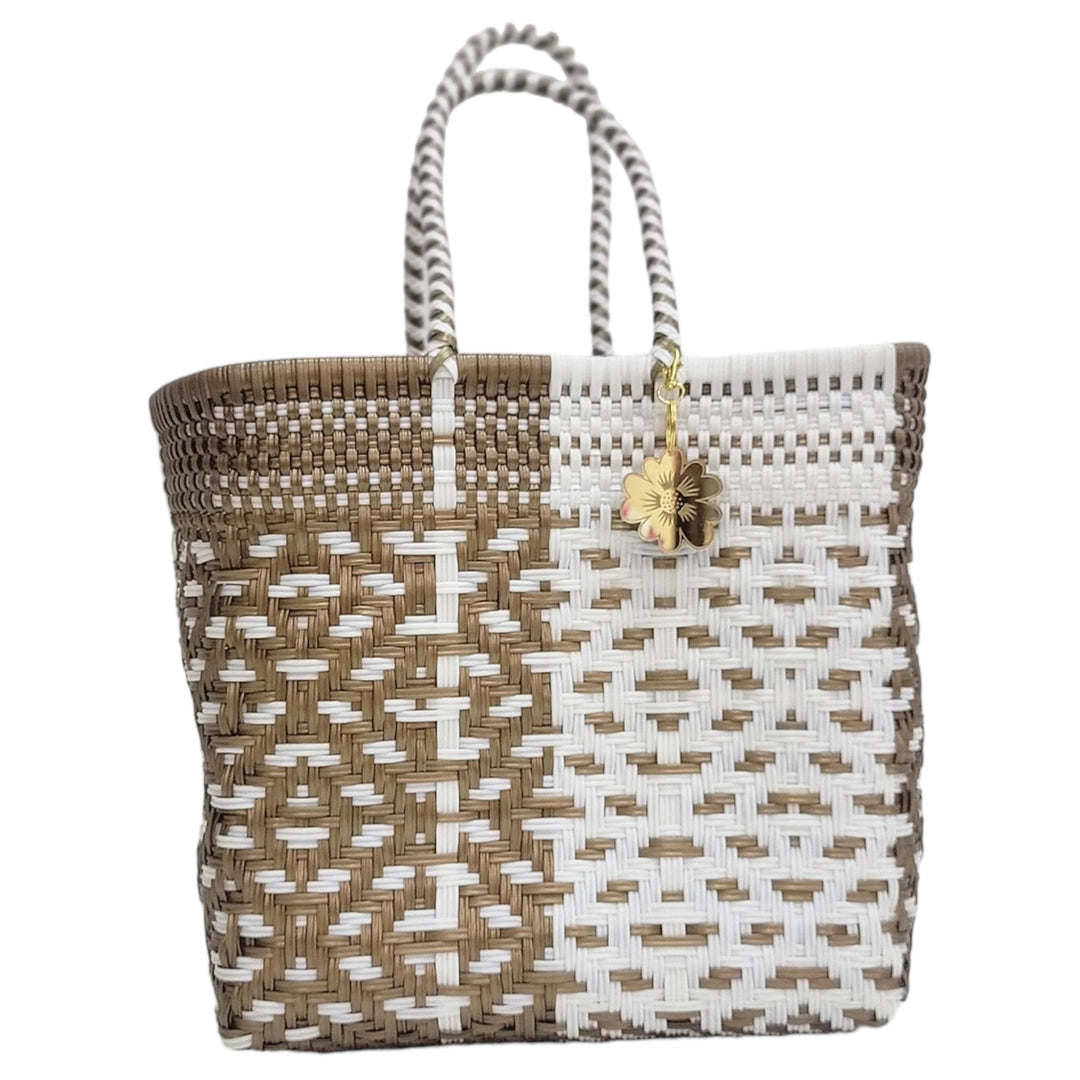 White & Gold Medium Tote | Handwoven Recycled Bags | Be Praia