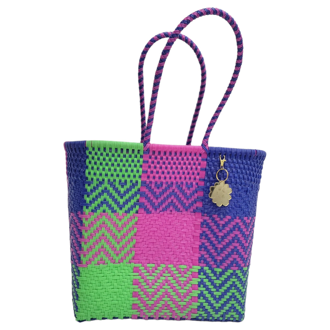 Fushia, Lime Green & Royal Blue Medium Tote | Handwoven Recycled Bags | Be Praia