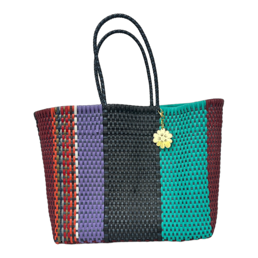 Black, Red, Wine, Orange & Violet Large Tote | Handwoven Recycled Bag | Be Praia