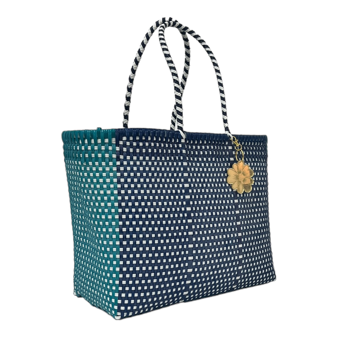 Royal Blue, Turquoise & White Large Tote | Handwoven Recycled Bag | Be Praia