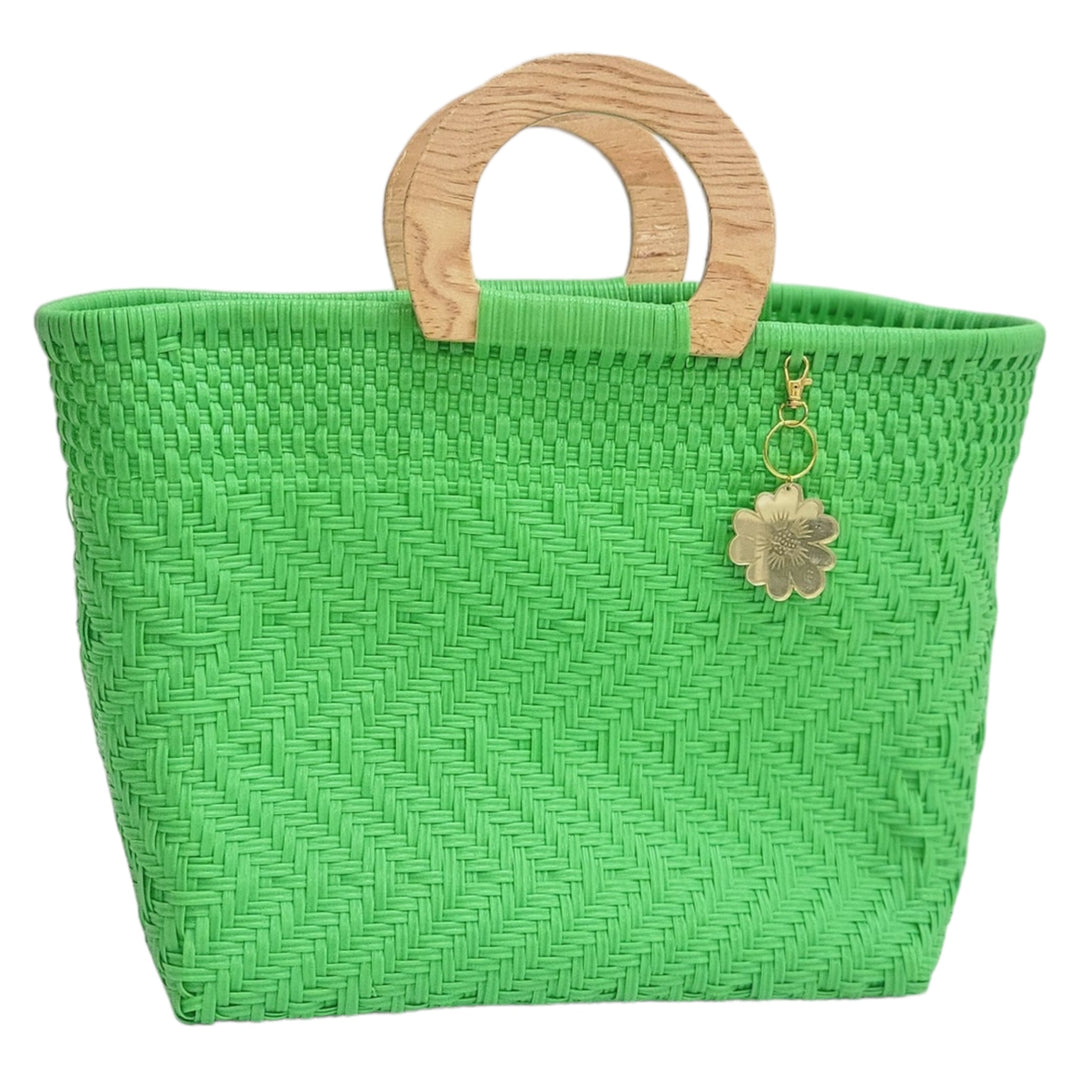 Yunque Green Large Handbag | Wood Handle | Be Praia