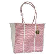 Pink & White Medium Tote | Handwoven Recycled Bags | Be Praia