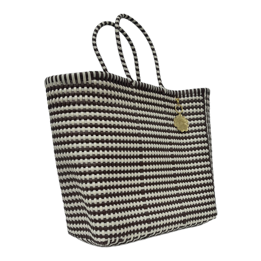 Brown & Cream Large Tote | Handwoven Recycled Bag | Be Praia