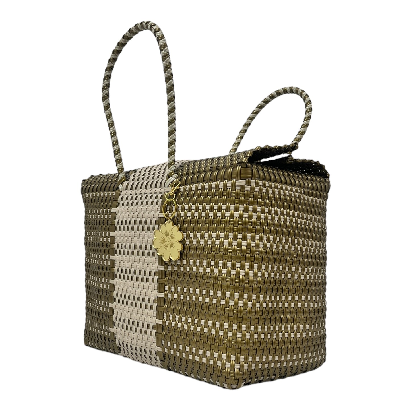 Gold & Cream Large Basket | Handwoven Recycled Bag | Be Praia