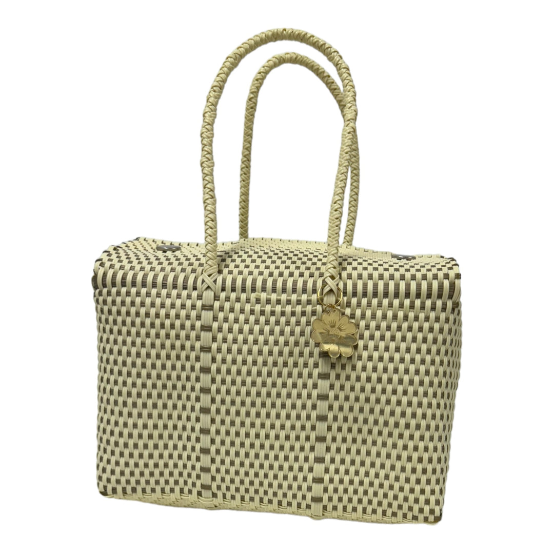 Cream & Gold XL Basket | Handwoven Recycled Bag | Be Praia