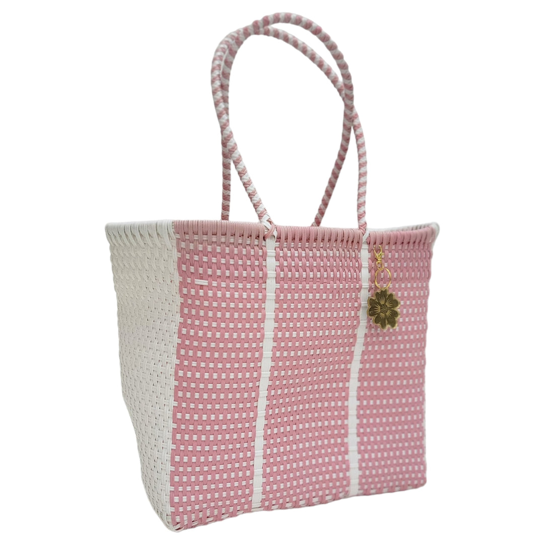 Pink & White Medium Tote | Handwoven Recycled Bags | Be Praia