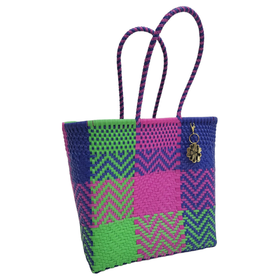 Fushia, Lime Green & Royal Blue Medium Tote | Handwoven Recycled Bags | Be Praia