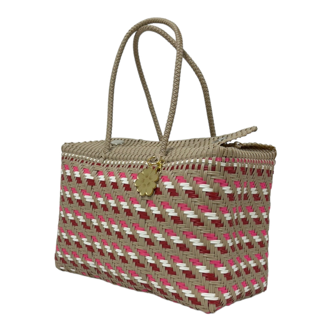 Beige, White, Pink & Red XL Basket | Handwoven Recycled Bag | Be Praia