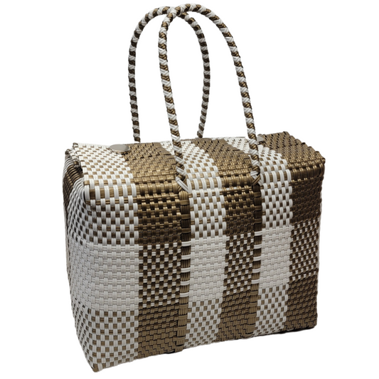 Be Praia | White & Gold Large Basket | Eco-Friendly Handwoven Bag