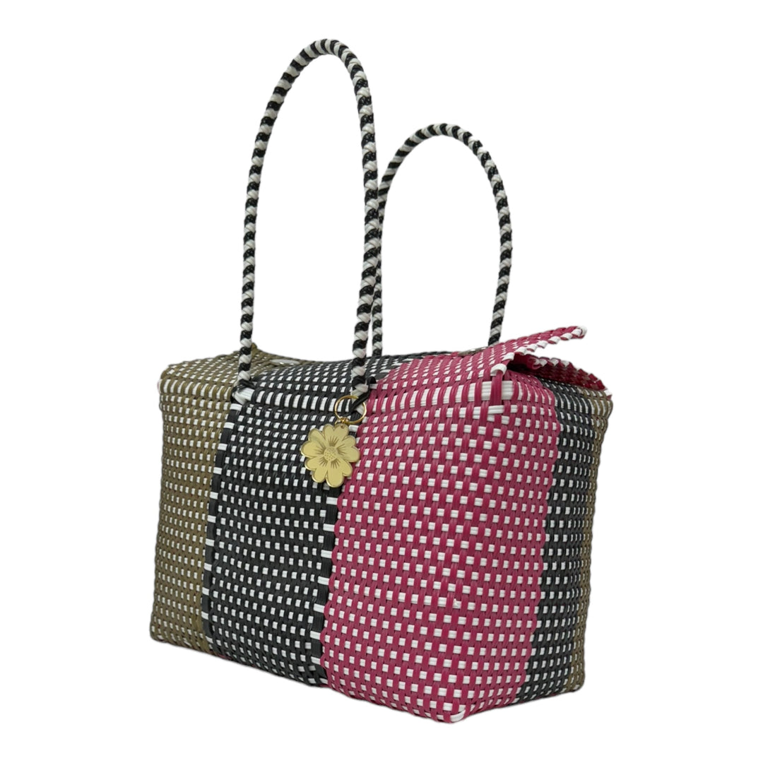 Gold, Fushia, Black & White XL Basket | Handwoven Recycled Bag | Be Praia