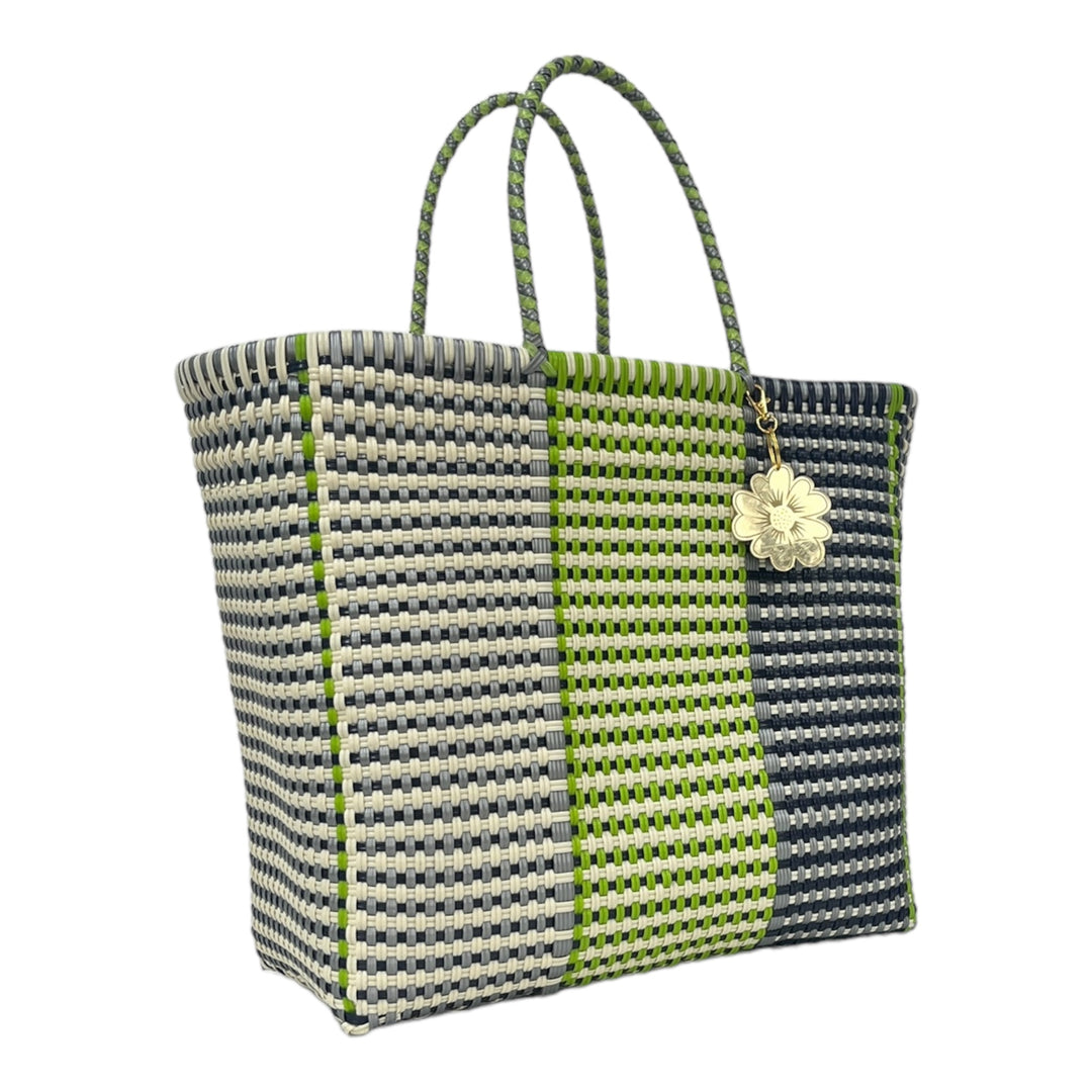 Green, Beige, Black & Silver Large Tote | Handwoven Recycled Bag | Be Praia