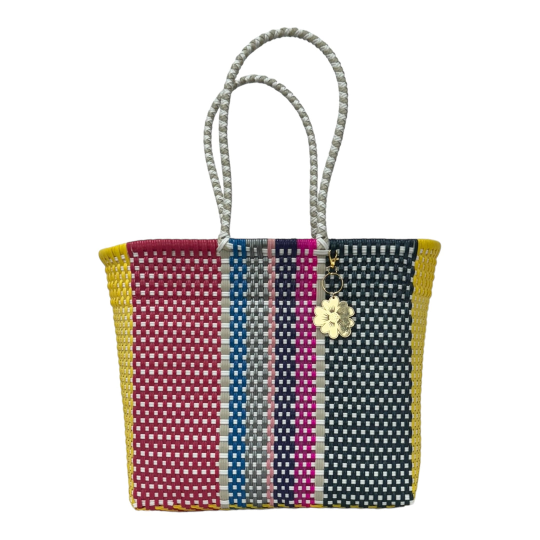 Yellow, White, Navy, Purple, Pink, Magenta, Red, Silver, Blue & Beige Medium Tote | Handwoven Recycled Bags | Be Praia