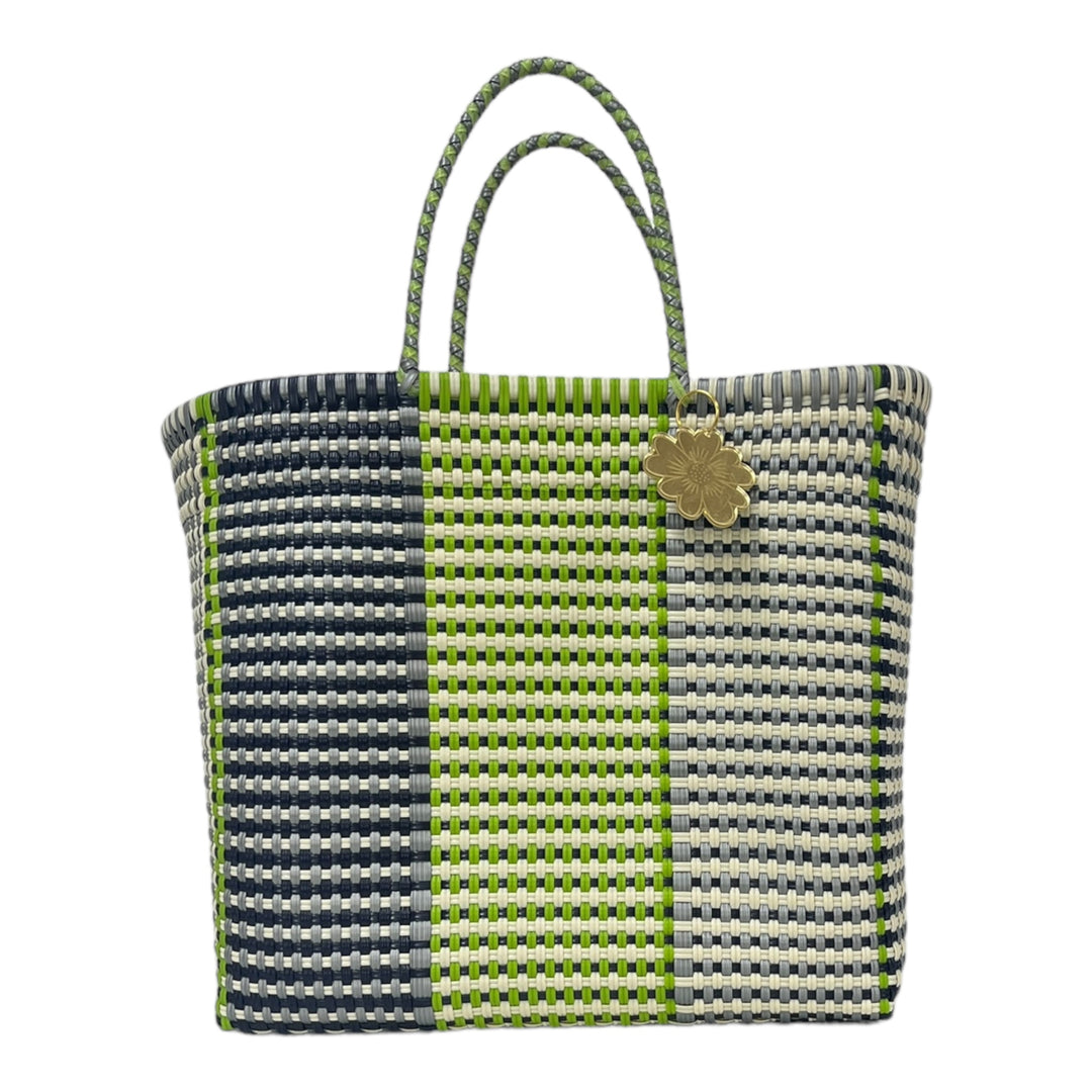 Green, Beige, Black & Silver Large Tote | Handwoven Recycled Bag | Be Praia