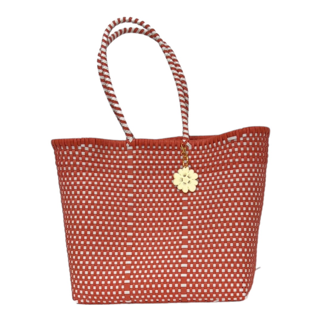 Orange & White Medium Tote | Handwoven Recycled Bags | Be Praia