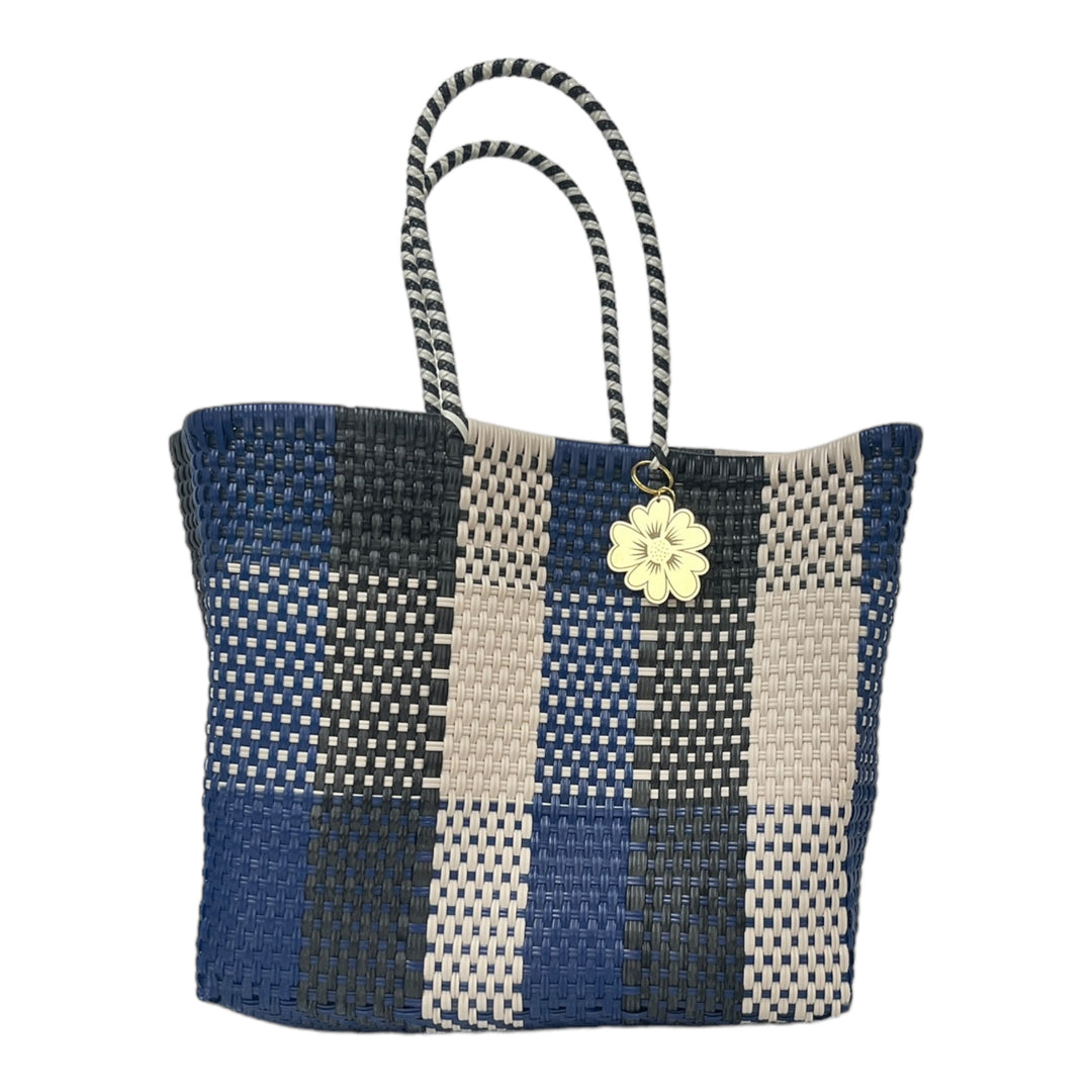 Royal Blue, Black & Beige Large Tote | Handwoven Recycled Bag | Be Praia