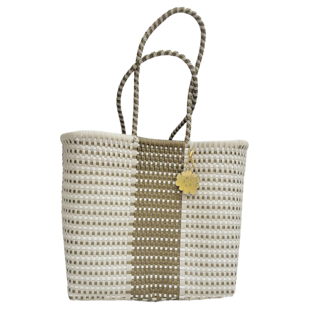 Cream & Gold Medium Tote | Handwoven Recycled Bags | Be Praia