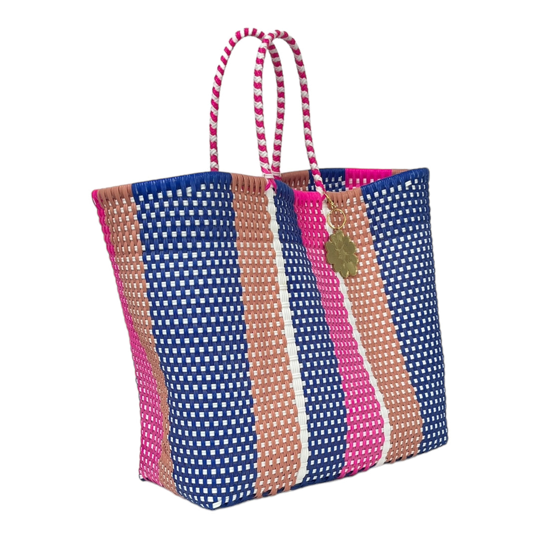 Peach, Fuschia, White & Blue Large Tote | Handwoven Recycled Bag | Be Praia