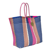Peach, Fuschia, White & Blue Large Tote | Handwoven Recycled Bag | Be Praia