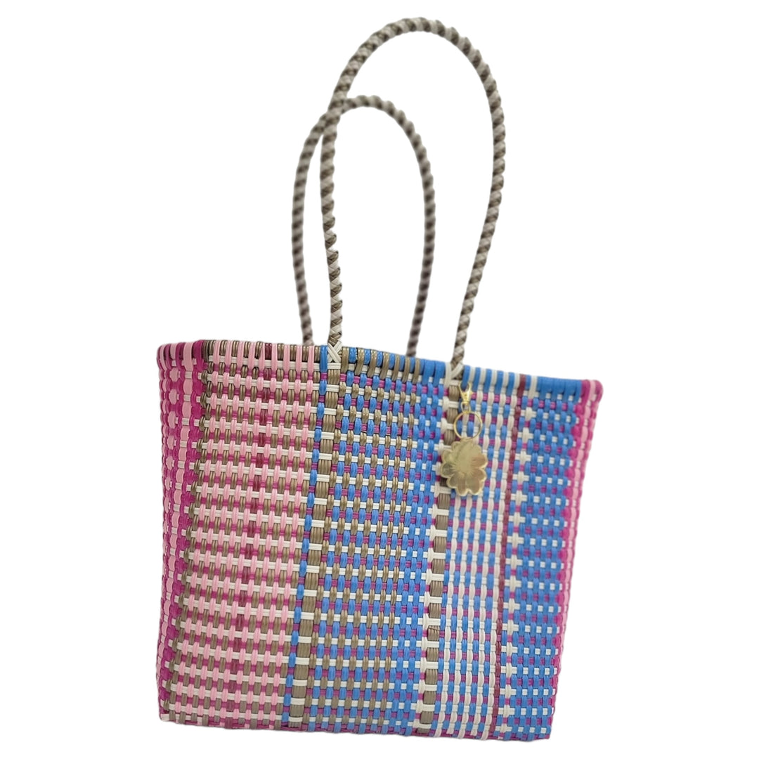 Pink & Multicolors Medium Tote | Handwoven Recycled Bags | Be Praia