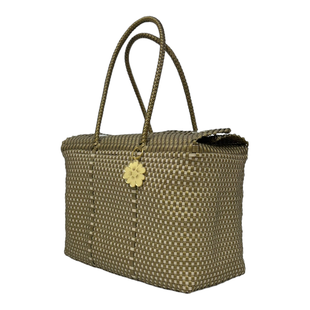 Gold & Beige details XL Basket | Handwoven Recycled Bag | Be Praia