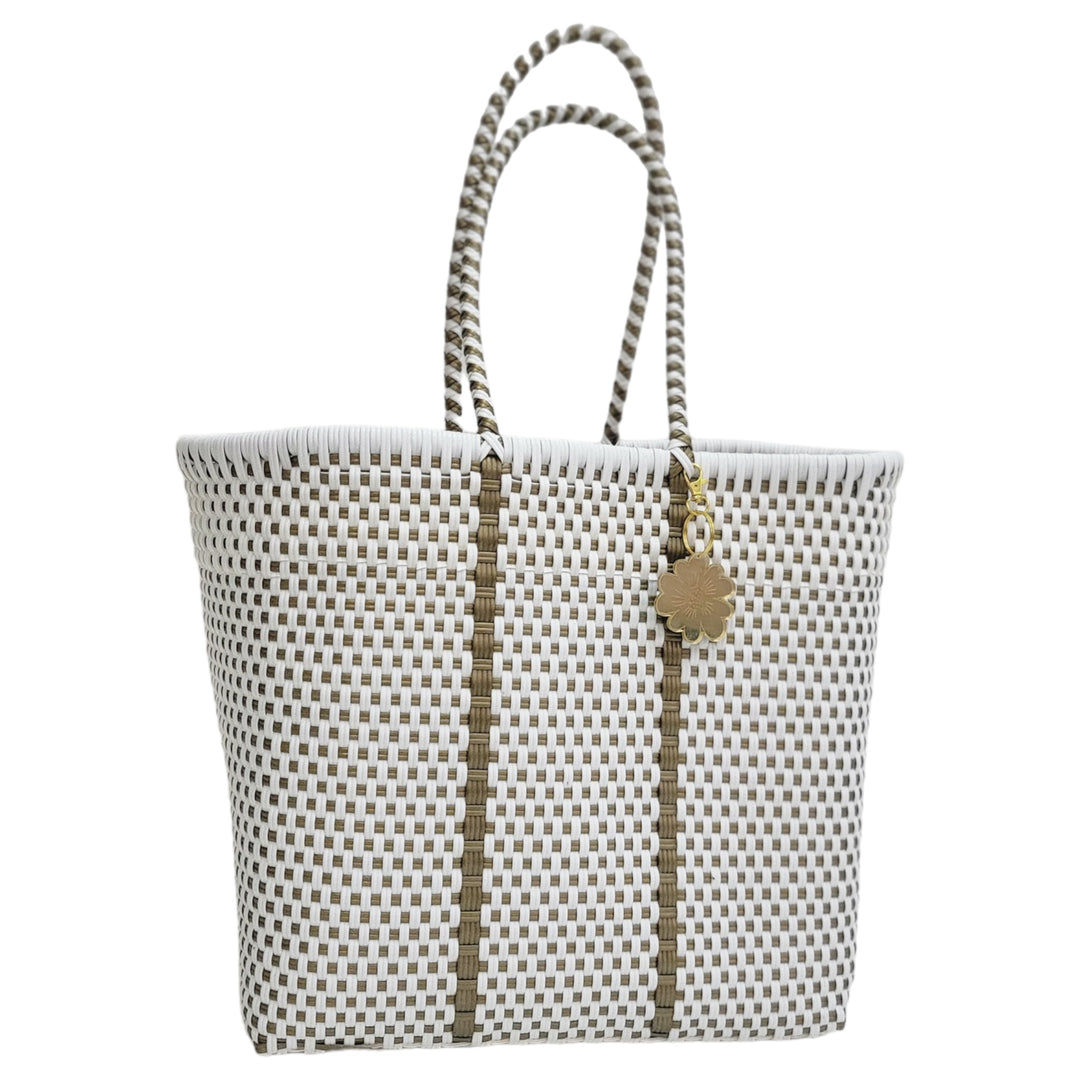 White & Gold details Medium Tote | Handwoven Recycled Bags | Be Praia