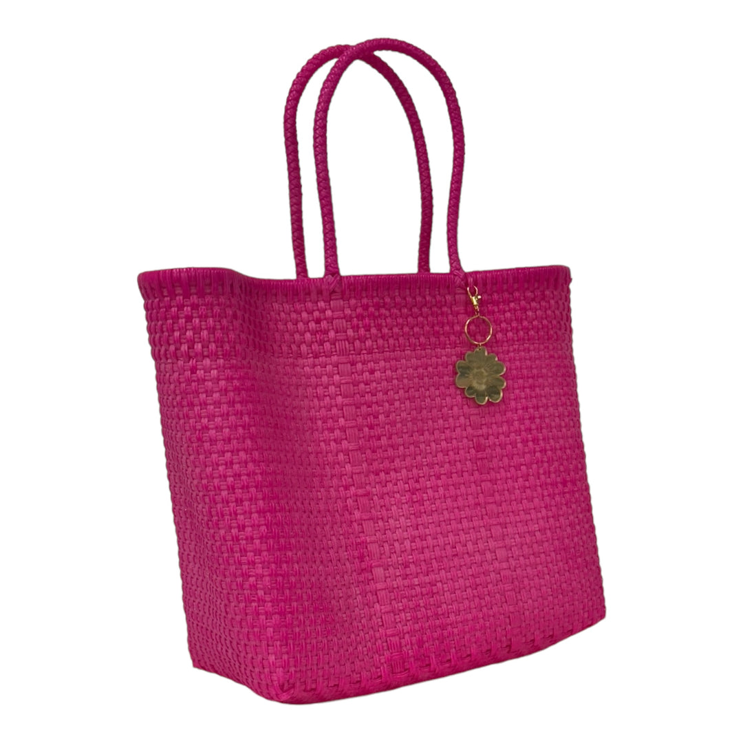 Fushia with short handle Medium Tote | Handwoven Recycled Bags | Be Praia