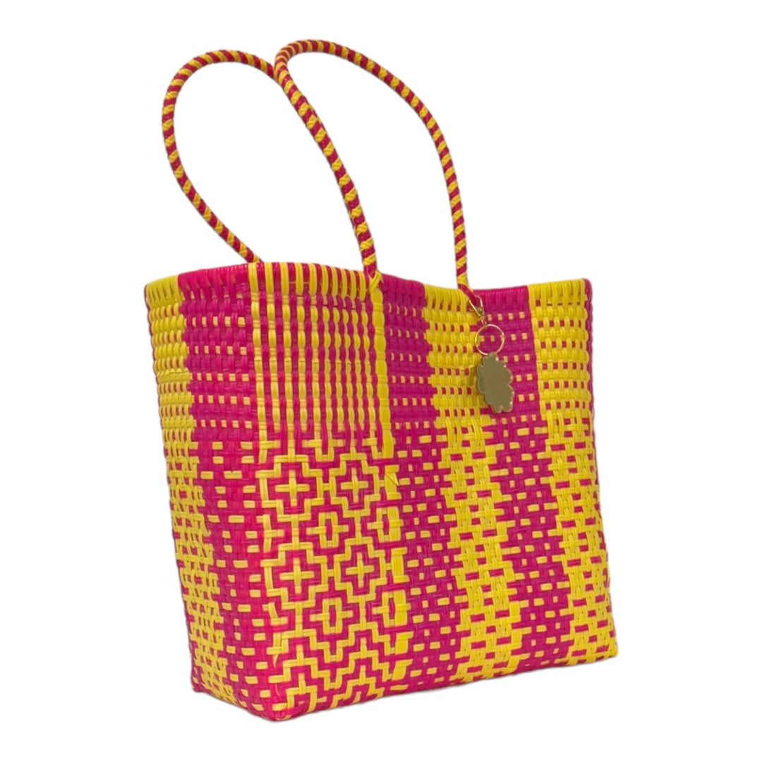 Fushia & Yellow Medium Tote | Handwoven Recycled Bags | Be Praia