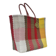 White, Yellow, Red & Gold Large Tote | Handwoven Recycled Bag | Be Praia