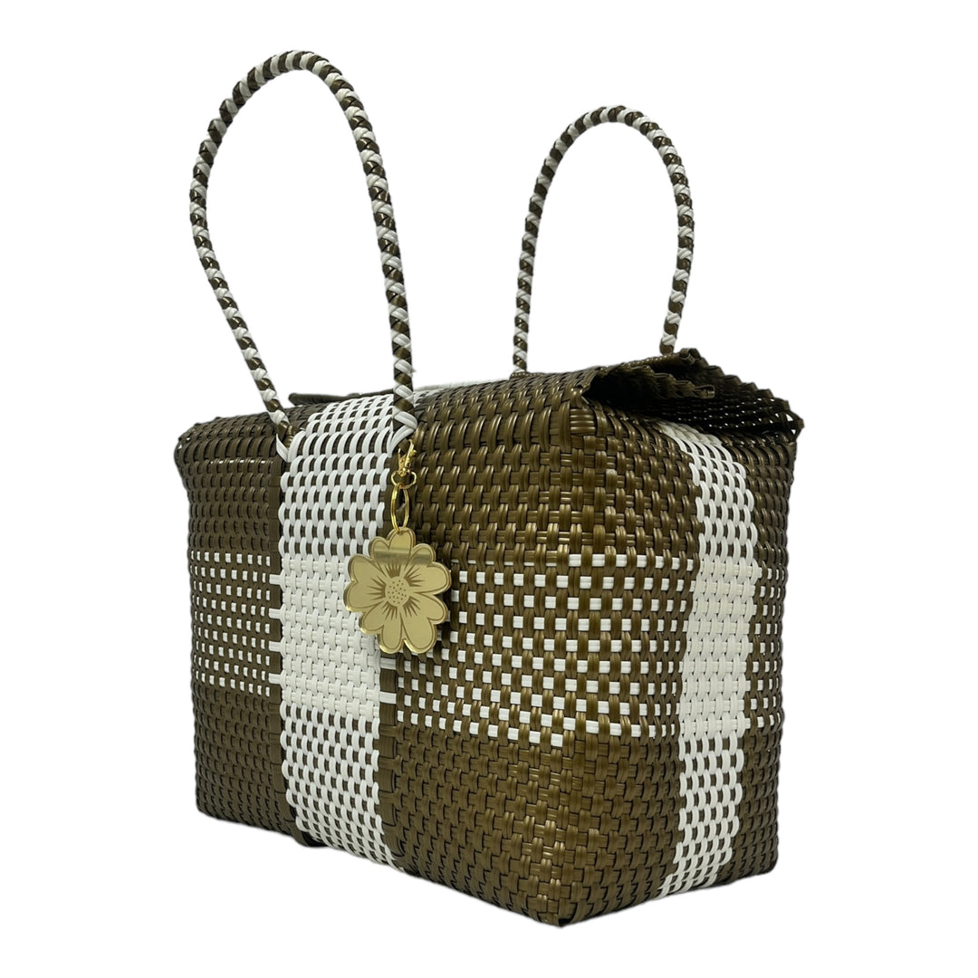 Gold & White Large Basket | Handwoven Recycled Bag | Be Praia