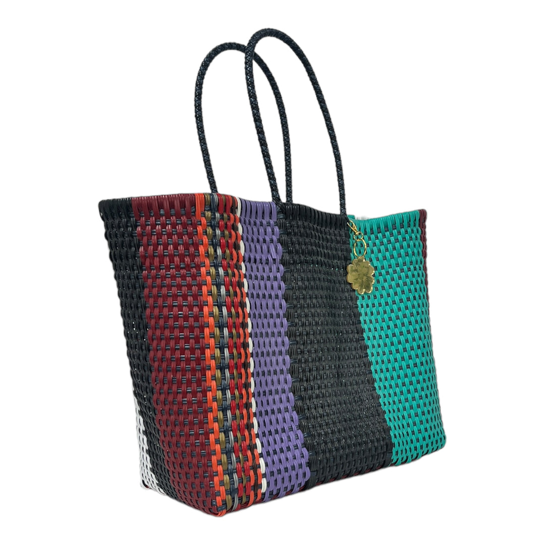 Black, Red, Wine, Orange & Violet Large Tote | Handwoven Recycled Bag | Be Praia