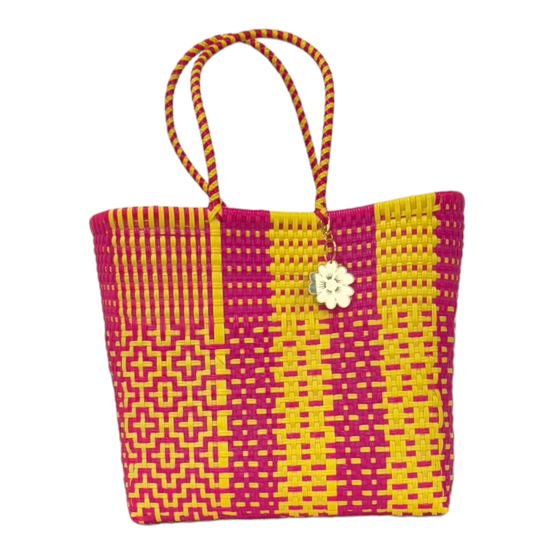 Fushia & Yellow Medium Tote | Handwoven Recycled Bags | Be Praia