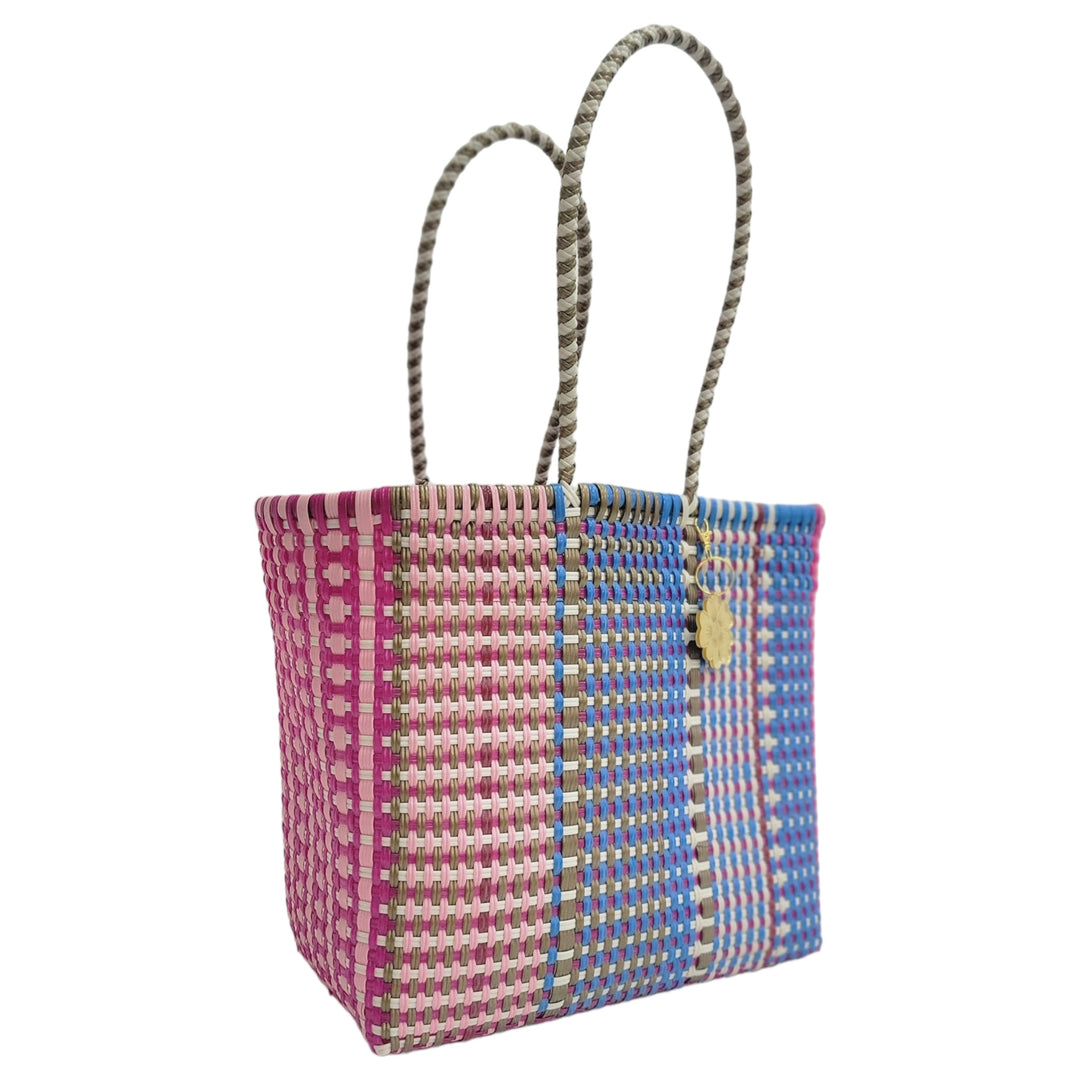 Pink & Multicolors Medium Tote | Handwoven Recycled Bags | Be Praia